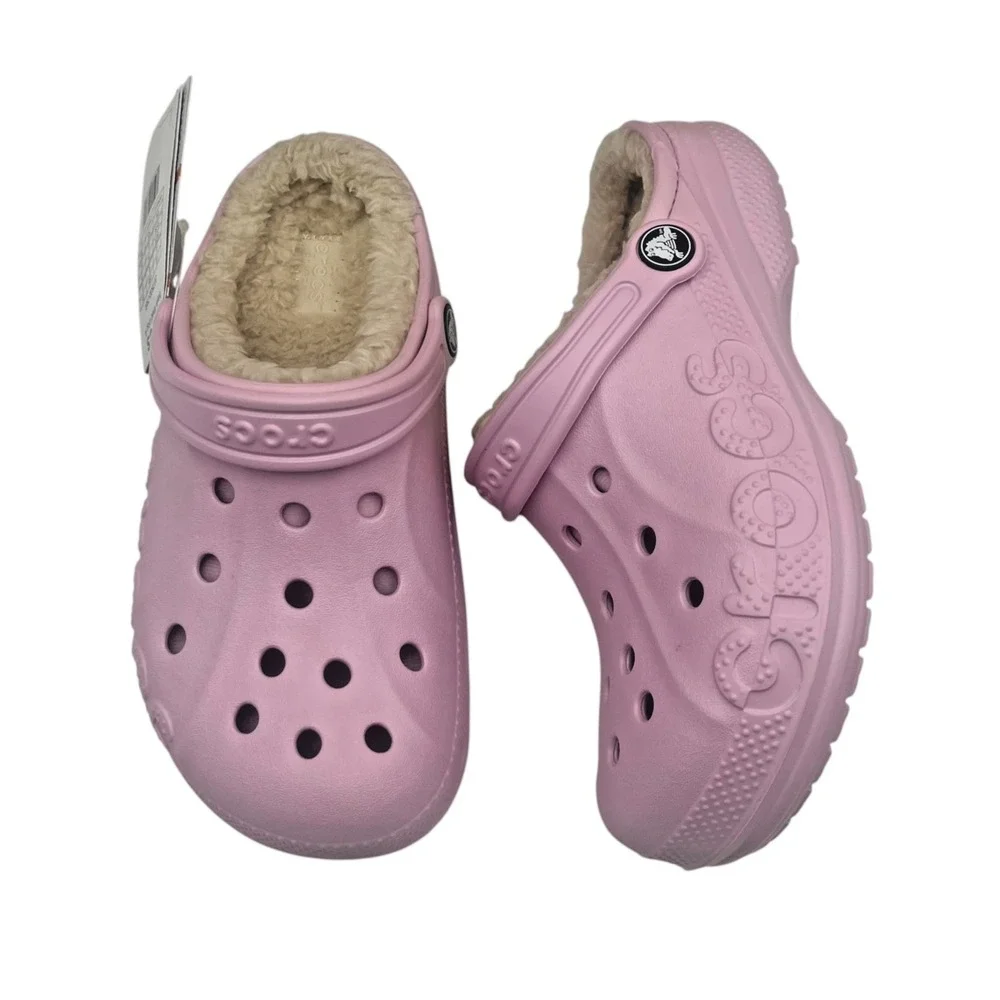 Crocs Youth Big Girls Lined Clogs Size 3 (J3) Ballerina Pink Cozy Warm Slip-on